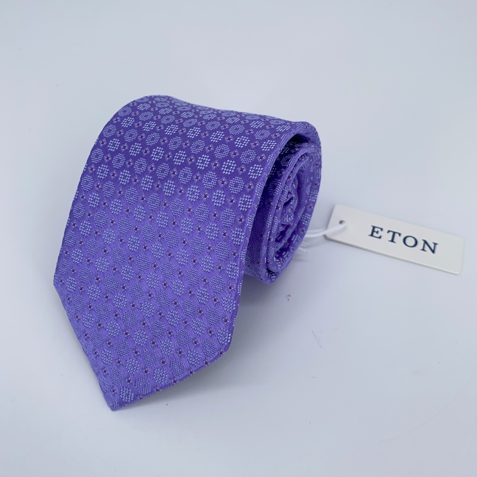 Eton Tie Men One Size Purple Patterned Silk Classic Fit Necktie England Made Nwt